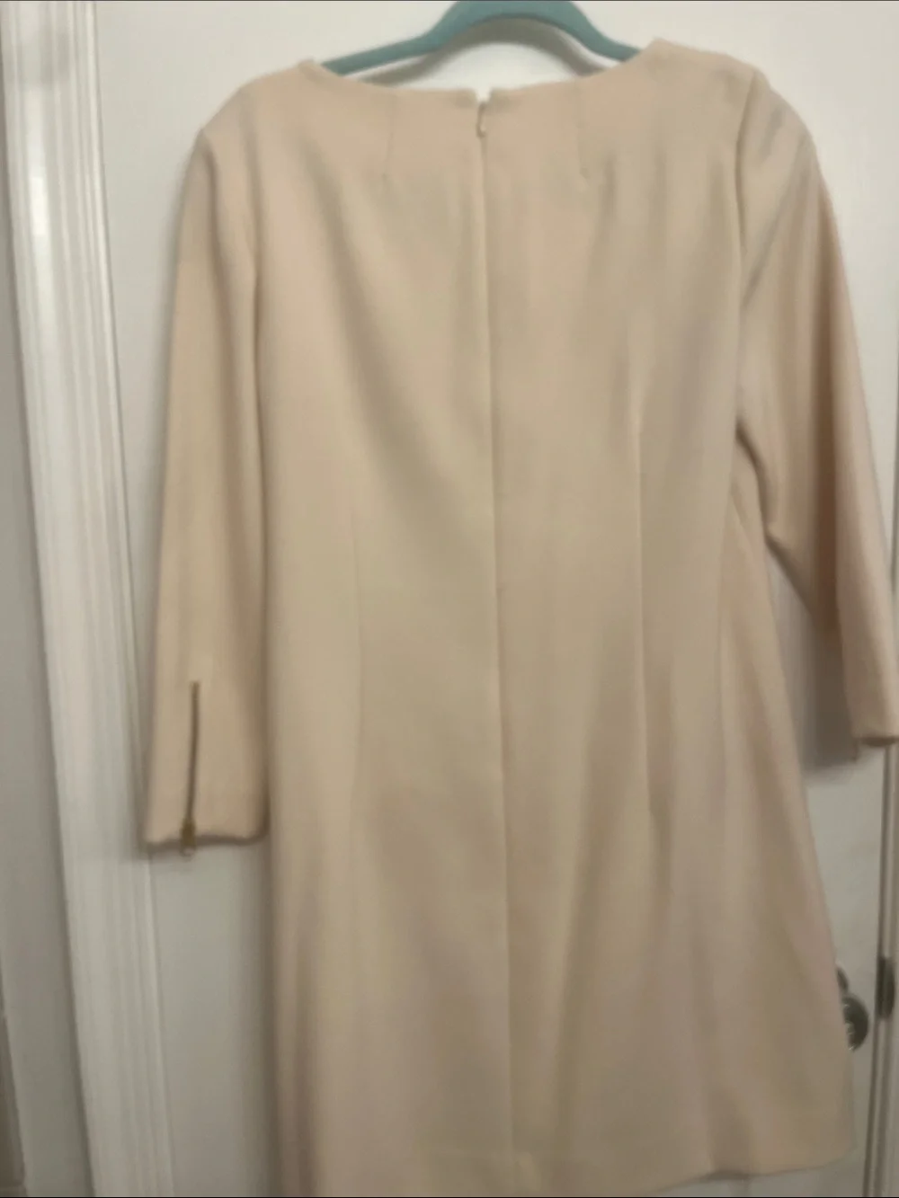 J. Crew Cream Long-Sleeve Shift Dress with Gold Zipper Accents
